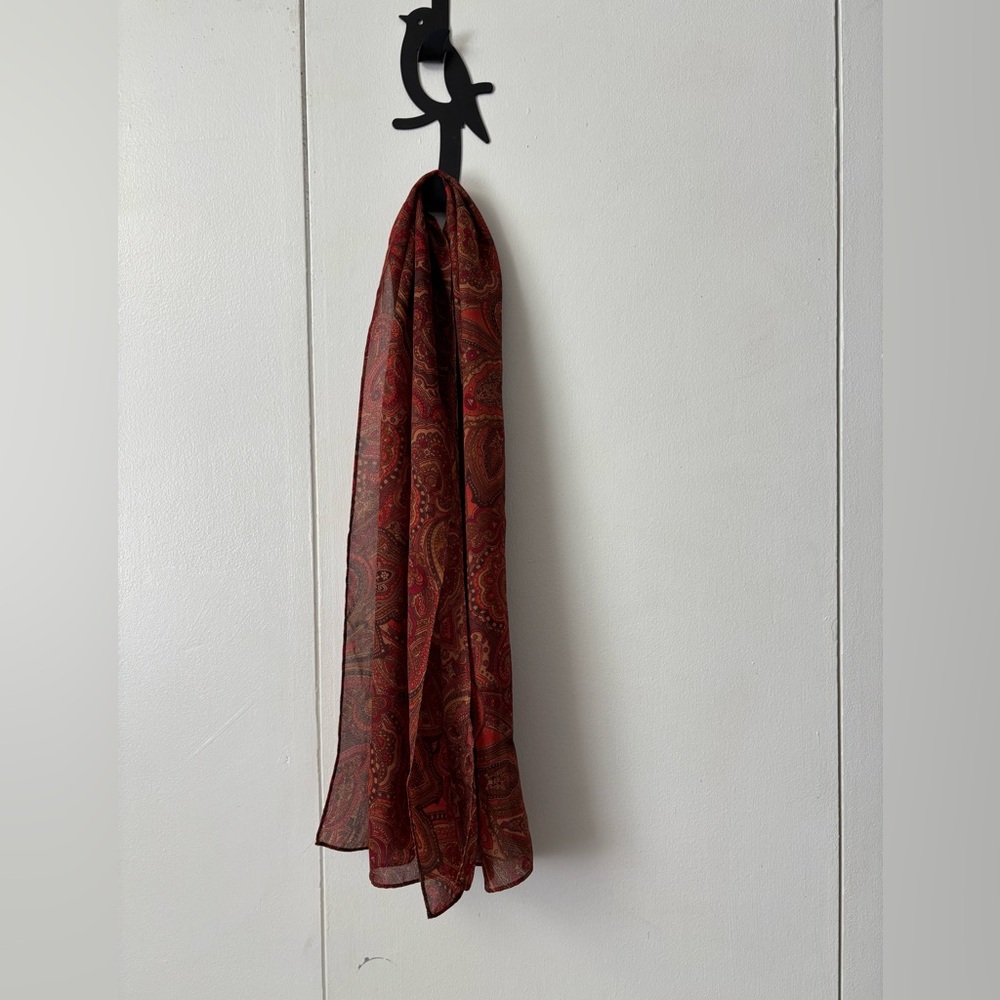 Sheer Burnt Red Paisley Print Scarf